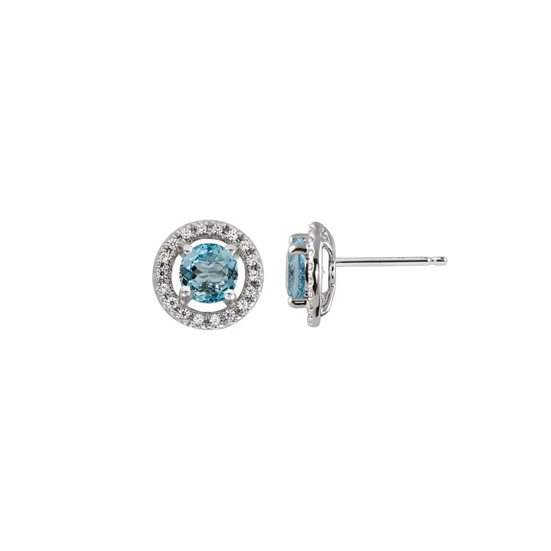 women’s gold drop earrings-Aquamarine & Diamond Halo Studs