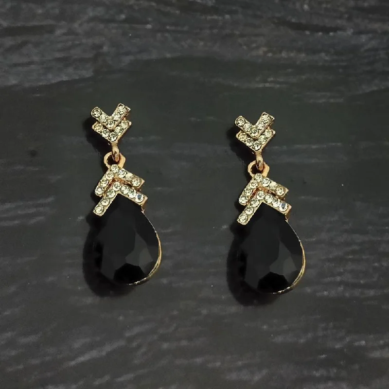 women’s rainbow earrings-Kriaa Gold Plated Black Crystal And Austrian Stone Stud Earrings - 1306944A