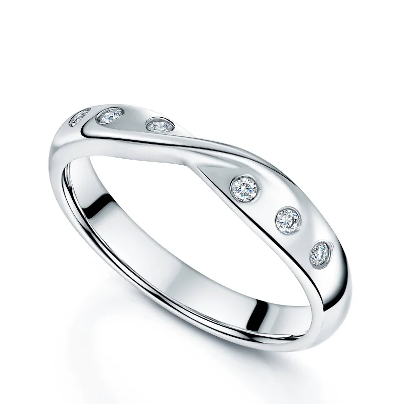 women’s promise rings-Platinum Round Brilliant Cut Diamond Twist Wedding Band