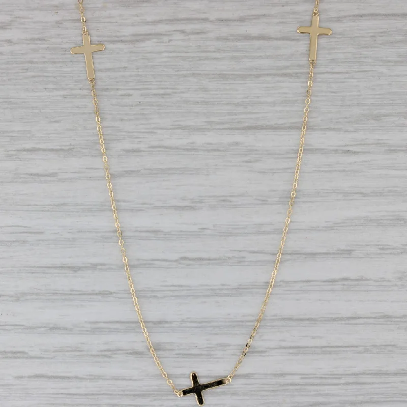 women’s diamond necklaces-New Cross Station Necklace 14k Yellow Gold 18" Cable Chain 3 Crosses