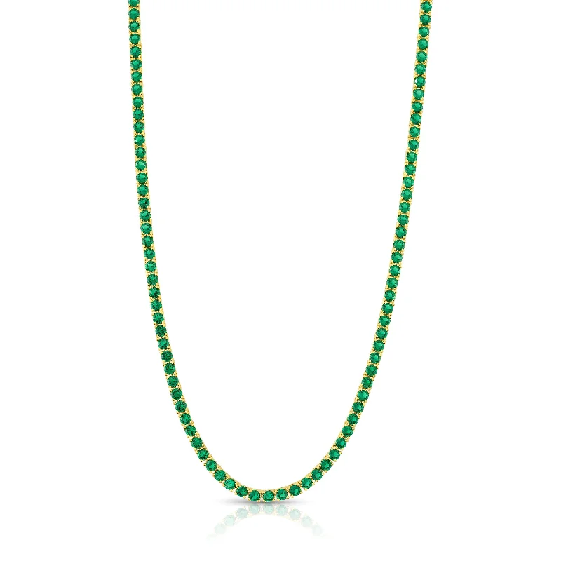 women’s trendy necklaces-GREEN CZ TENNIS NECKLACE, GOLD BR