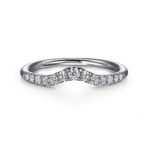 women’s art deco engagement rings-Chambery - Curved 14K White Gold French Pave Diamond Wedding Band - 0.25 ct